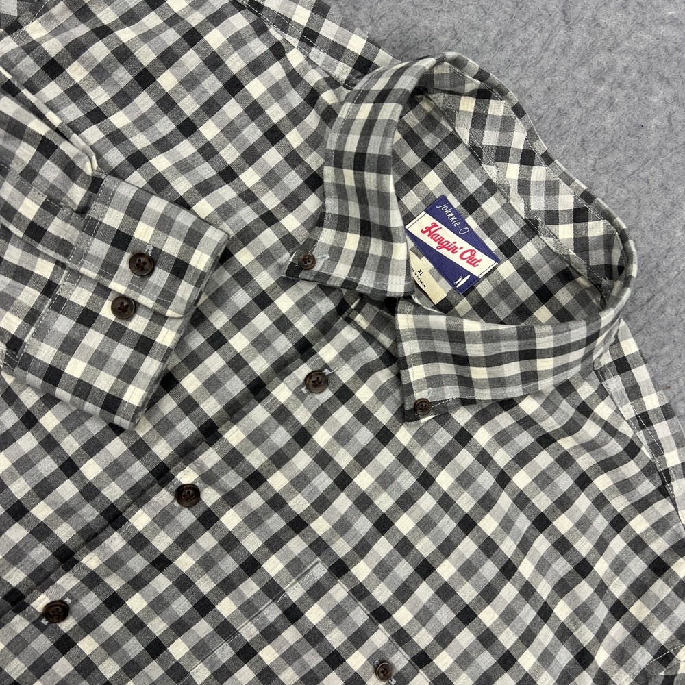 Johnnie O Hangin Out Coen Shirt Mens XL Gray Gingham Plaid Long Sleeve Button Up